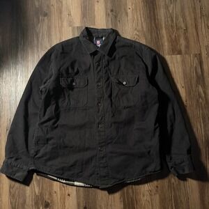 CHAPS Mens Flannel Lined Work Shirt Jacket Black Size XL Long Sleeve Button Up
